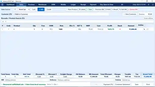 RENVORIQ OS Sales and Billing screen